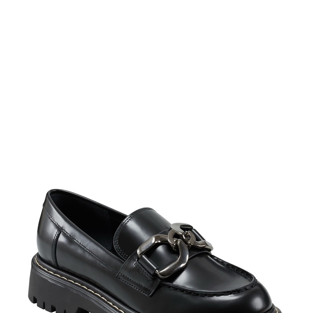 Marc Fisher LTD Trisca Platform Loafer Black with Silver Chain - like new!